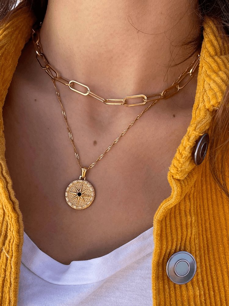 Collier Boussole Bi-Chaîne Or - Foivo
