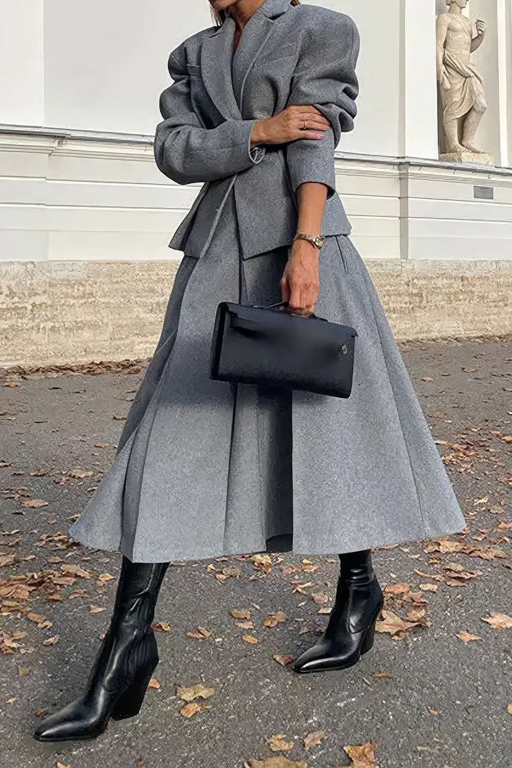 Costume Chic Tailleur Jupe Gris Clair - Foivo