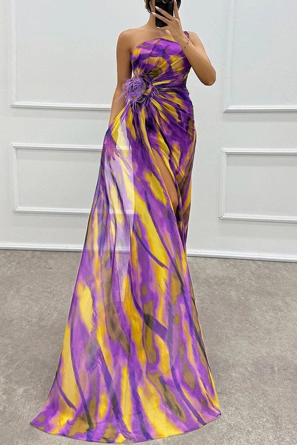Robe Longue Élégante Imprimé Floral à Décolleté