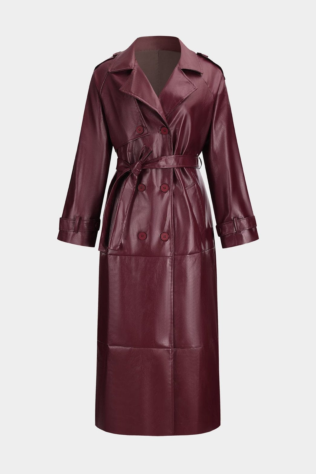 Trench Élégant Imitation Cuir Rouge - Foivo