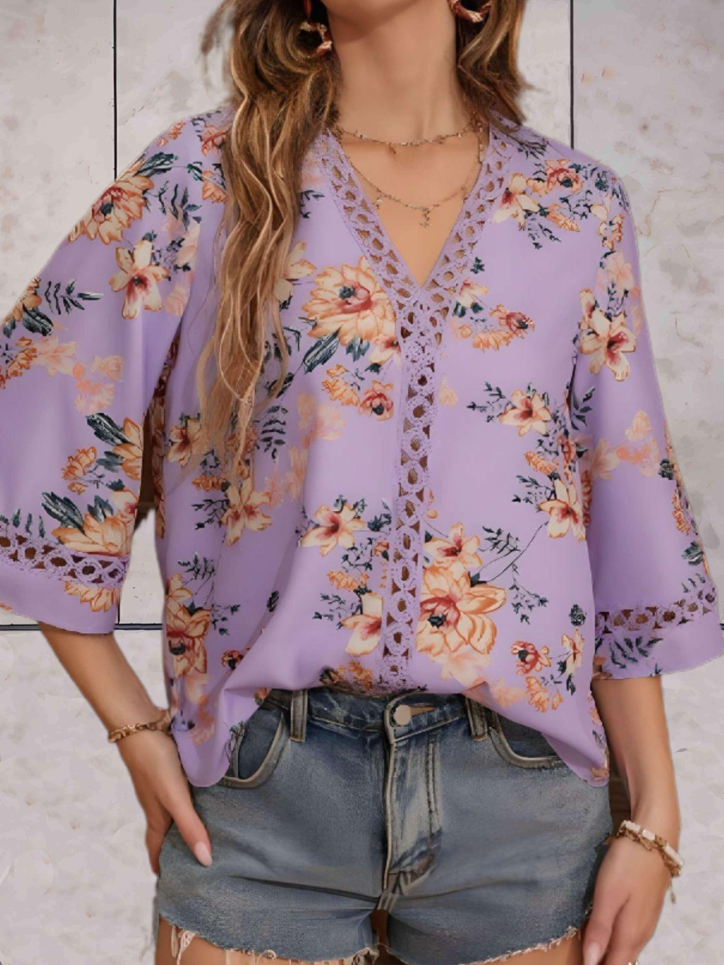 Blouse Été Décontractée Fleurs | Col en V Féminin et Raffiné