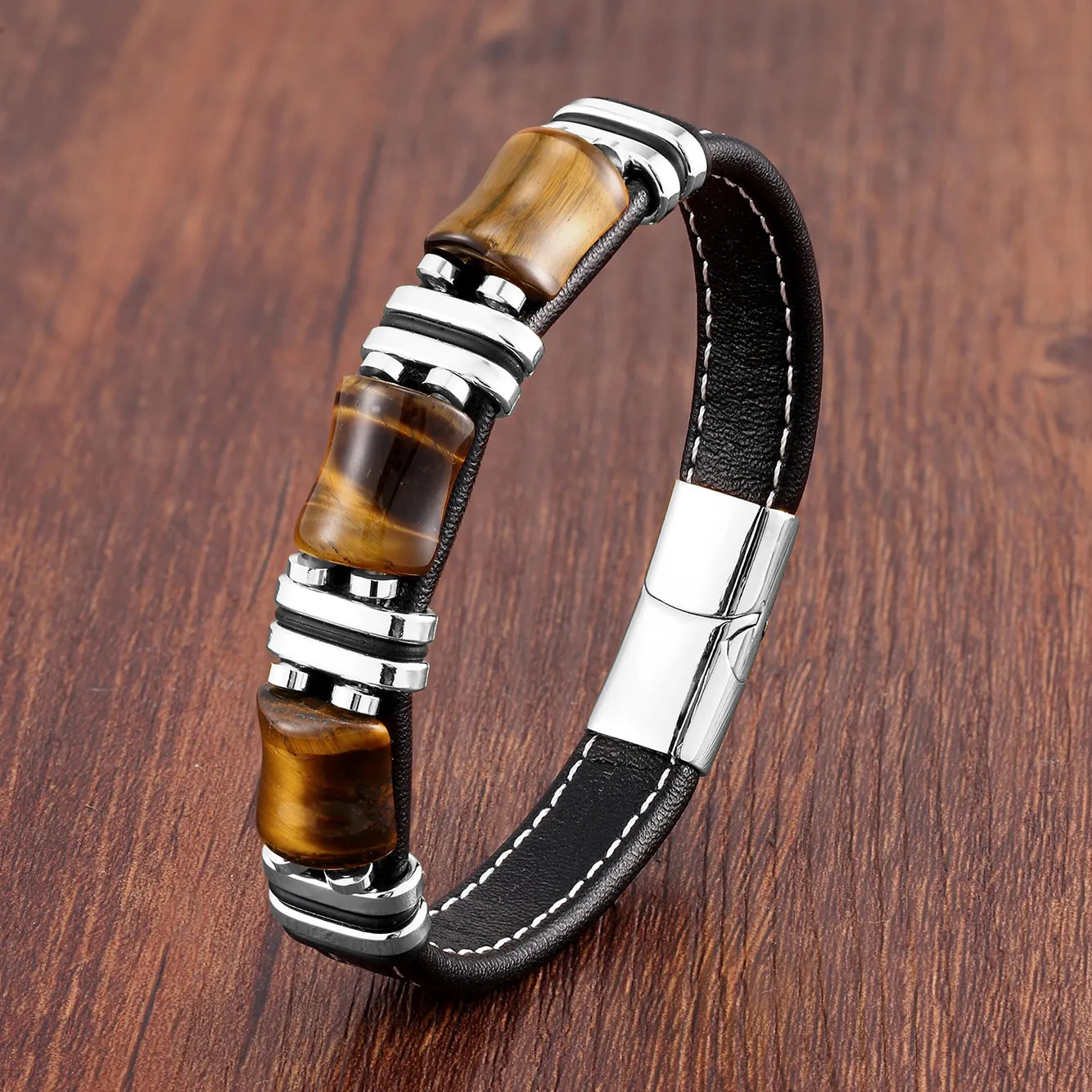 Bracelet Cuir Pierres Naturelles Œil de Tigre