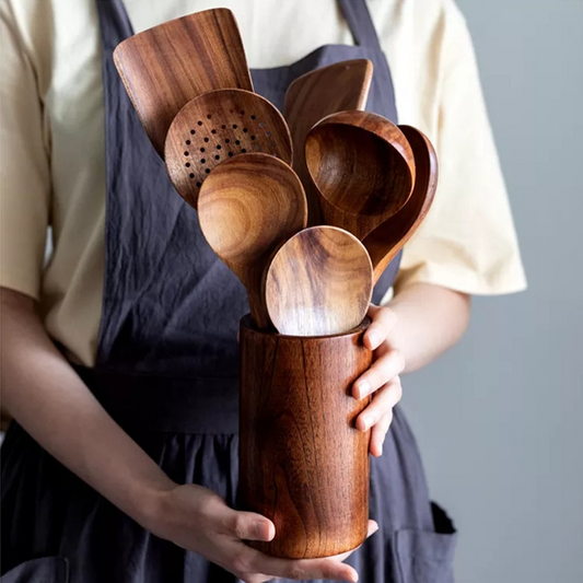Ustensiles de Cuisine en Bois Massif - Design Élégant et Durable - Foivo