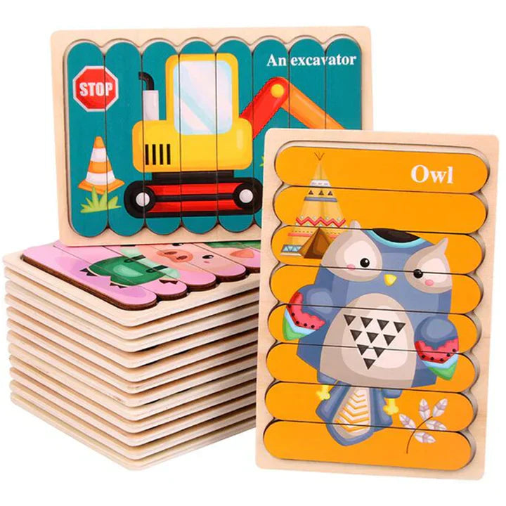 Jeu Éducatif Bois 3D Véhicule et Puzzle Fruits pour Enfants Créatifs