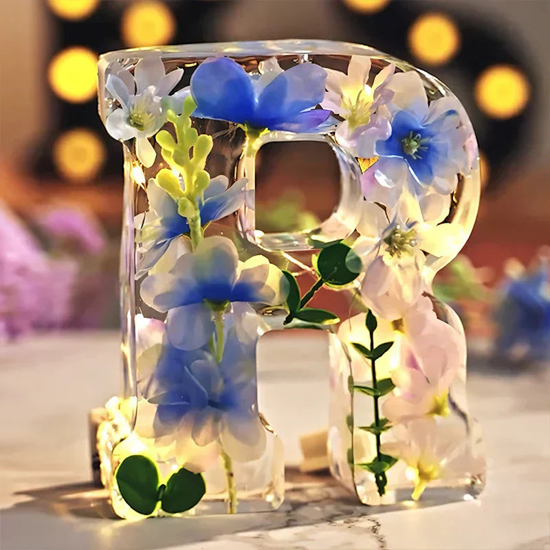 Lampe Résine Élégante aux Fleurs Séchées