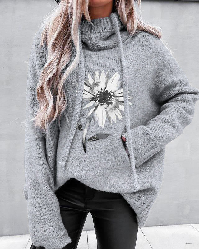 Hoodie Automne Florale Gris Clair
