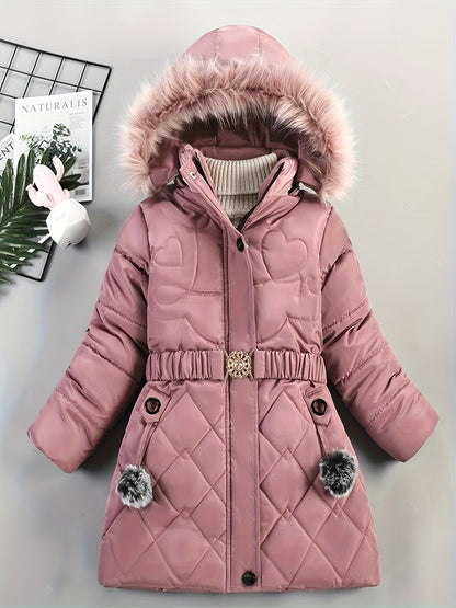 Manteau Enfant Fille Hiver Chaud avec Capuche Fourrure Synthétique - Foivo