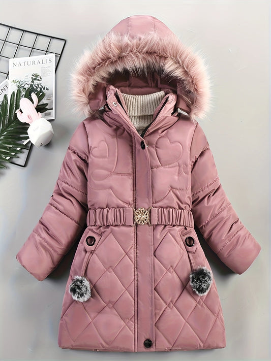 Manteau Enfant Fille Hiver Chaud avec Capuche Fourrure Synthétique - Foivo
