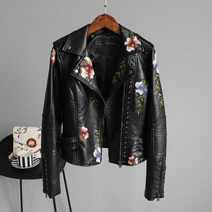 Blouson Moto Féminin Floral Élégant