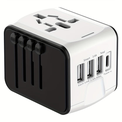 Chargeur de Voyage Multifonction 4 Ports, Prise USB et Type-C Rapide