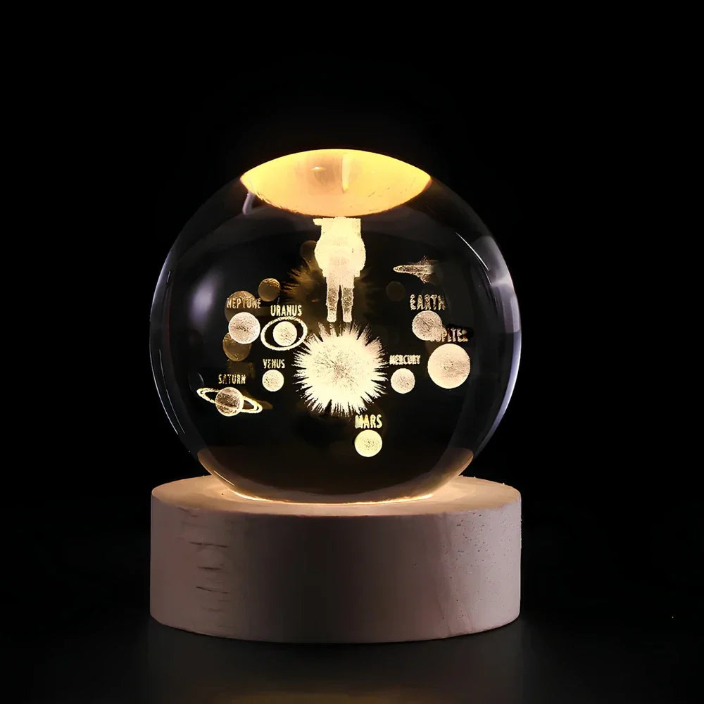 Lampe de Nuit en Bois avec Boule de Cristal