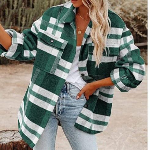 Veste femme décontractée en flanelle écossaise