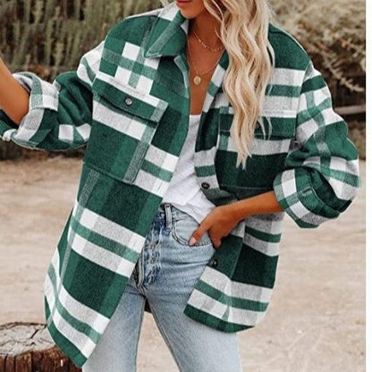 Veste femme décontractée en flanelle écossaise