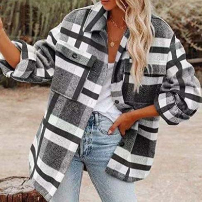 Veste femme décontractée en flanelle écossaise - BlxckFR