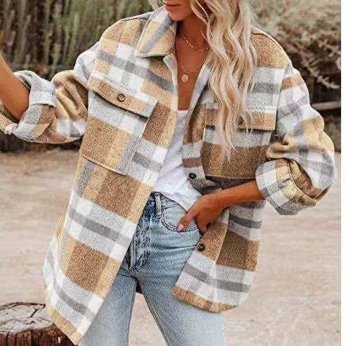 Veste femme décontractée en flanelle écossaise