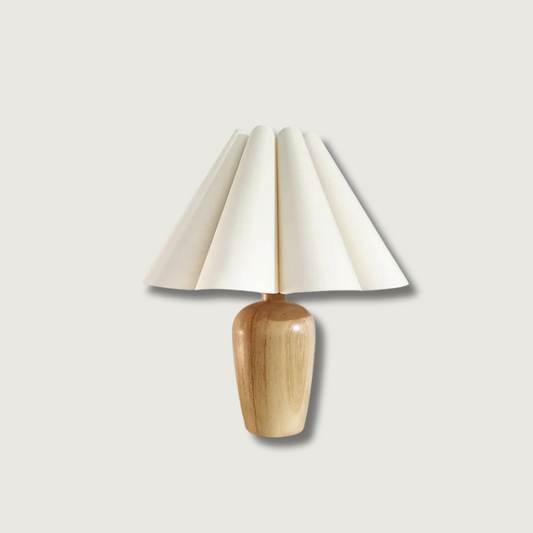 Lampe de Table Chic en Tissu | Abat-jour Décoratif et Base en Chêne - Foivo