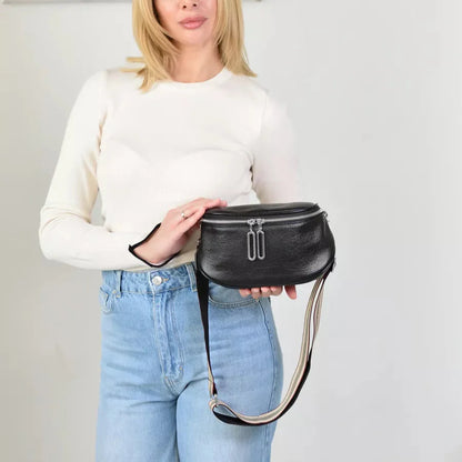 grand sac banane cuir végétal, bandoulière motif - Alice