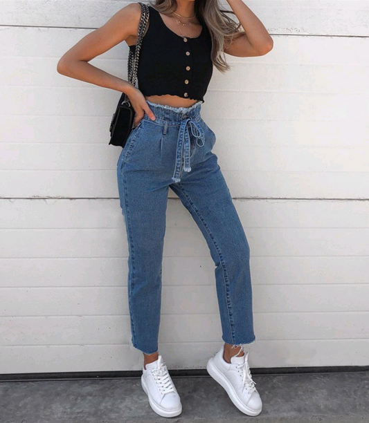 Julia | Jeans Haut de Gamme avec Ceinture Élastique sur le Devant - BlxckFR