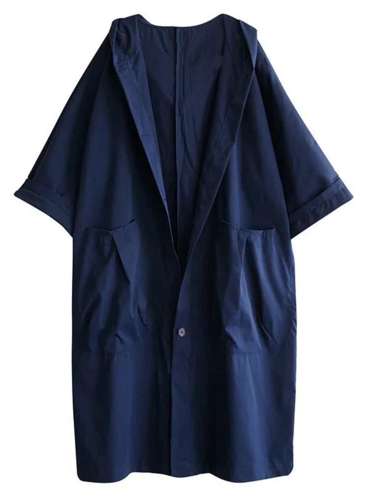 Manteau Élégant Femelle avec Capuche et Fermeture Boutons