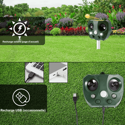 Répulsif Ultrasonique Solaire Jardin Protection Durable