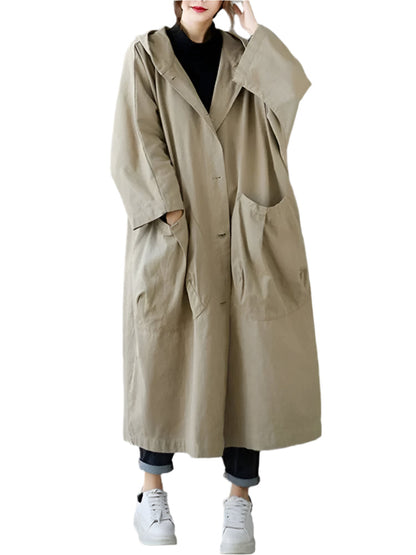 Manteau Élégant Femelle avec Capuche et Fermeture Boutons - BlxckFR