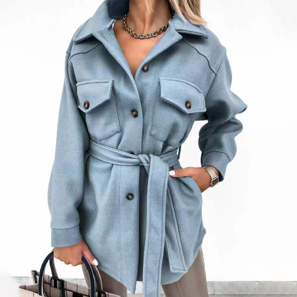 Veste décontractée mi-longue avec ceinture ajustable - BlxckFR