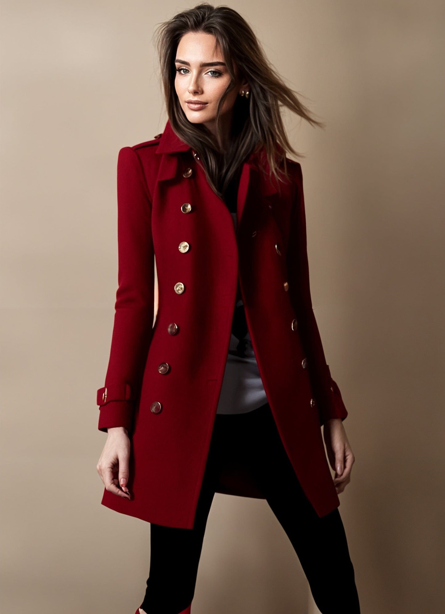 Manteau en Laine Douillette à Manches Longues