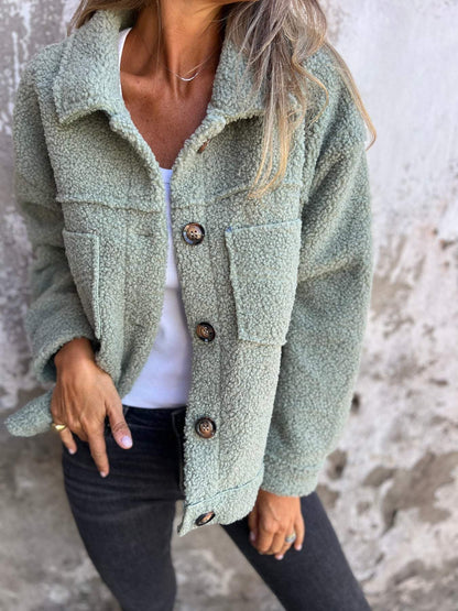 Veste polaire douce à boutons pour femme avec poches cachées