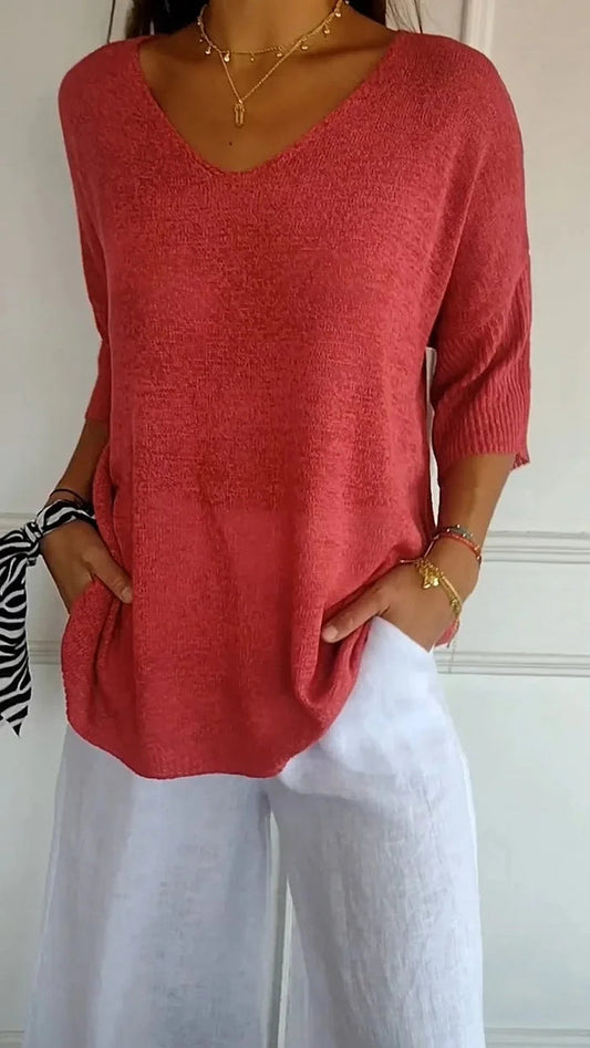 Top Femme Chic Col en V Décontracté - BlxckFR