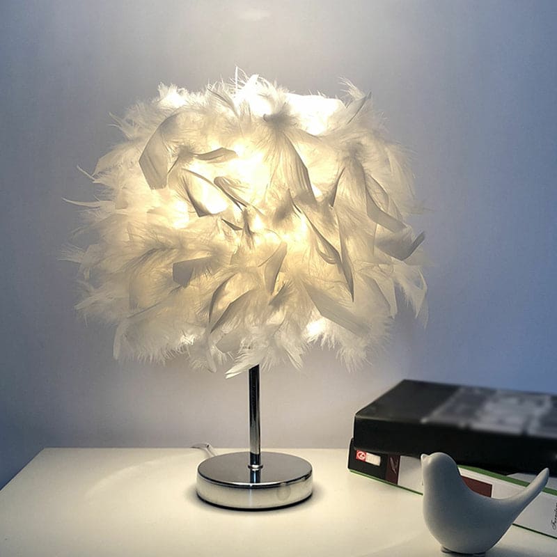 Lampe de Table Élégante Plumes Décoratives