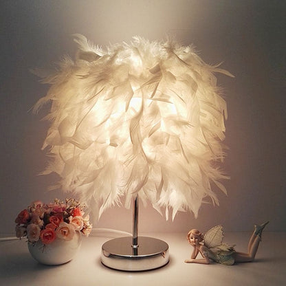 Lampe de Table Élégante Plumes Décoratives