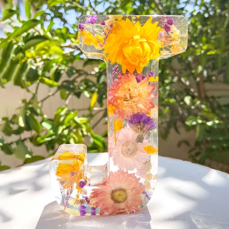 Lampe Résine Élégante aux Fleurs Séchées