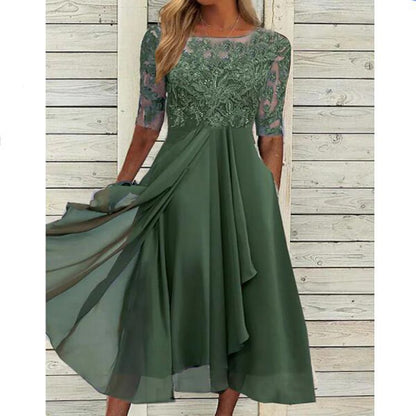 Robe Été en Soie avec Manches Dentelles - blxckfr