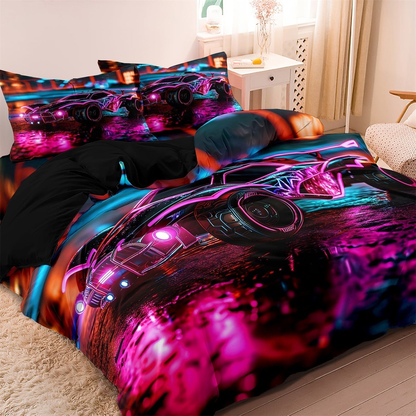 Housse de Couette Voiture Racing | Coloris Fluorescent et Douceur Extrême