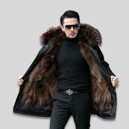 Doudoune Hiver Homme Fourrure Synthétique Doublée Capuche