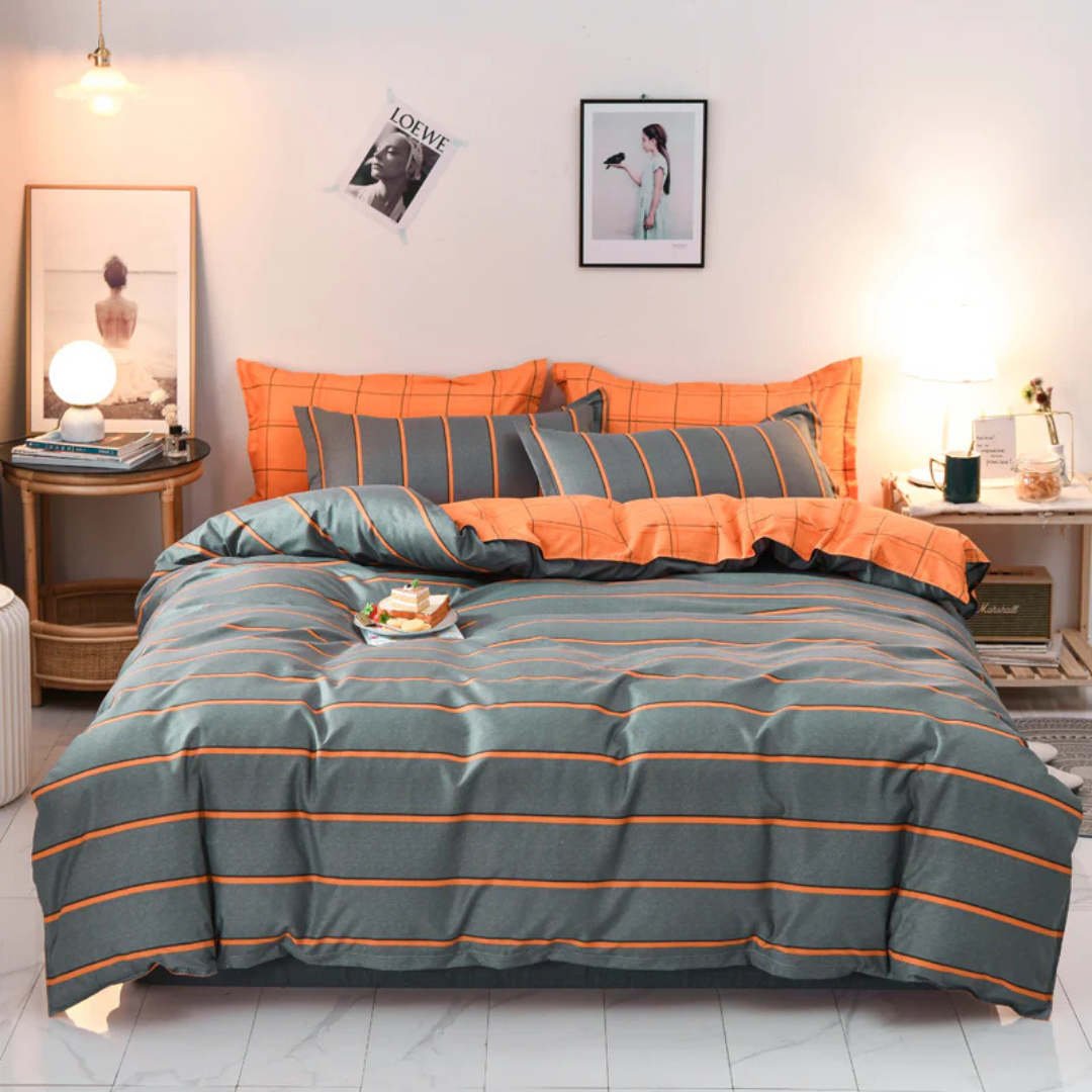 Housse de Couette Rayée Moderne en Polyester - BlxckFR