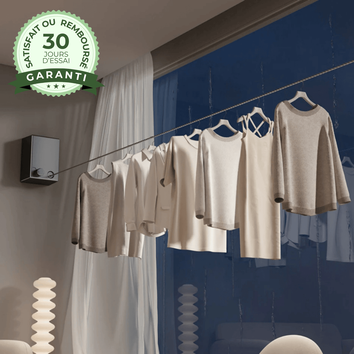 Corde à linge inox rétractable grande capacité - Foivo