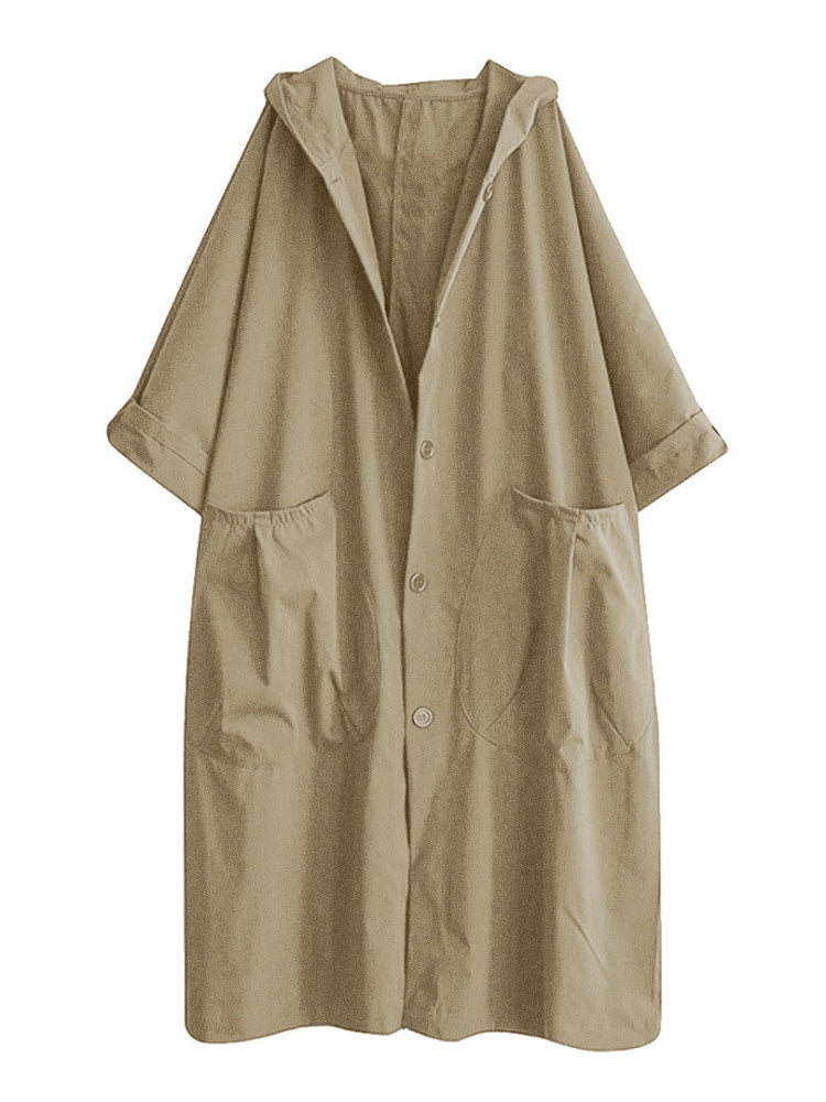 Manteau Élégant Femelle avec Capuche et Fermeture Boutons