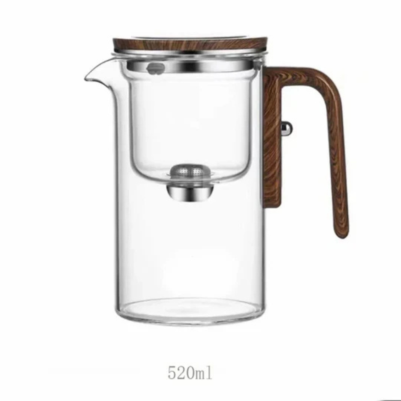 Verseuse en verre thermorésistante avec poignée en bois – Élégant service à thé