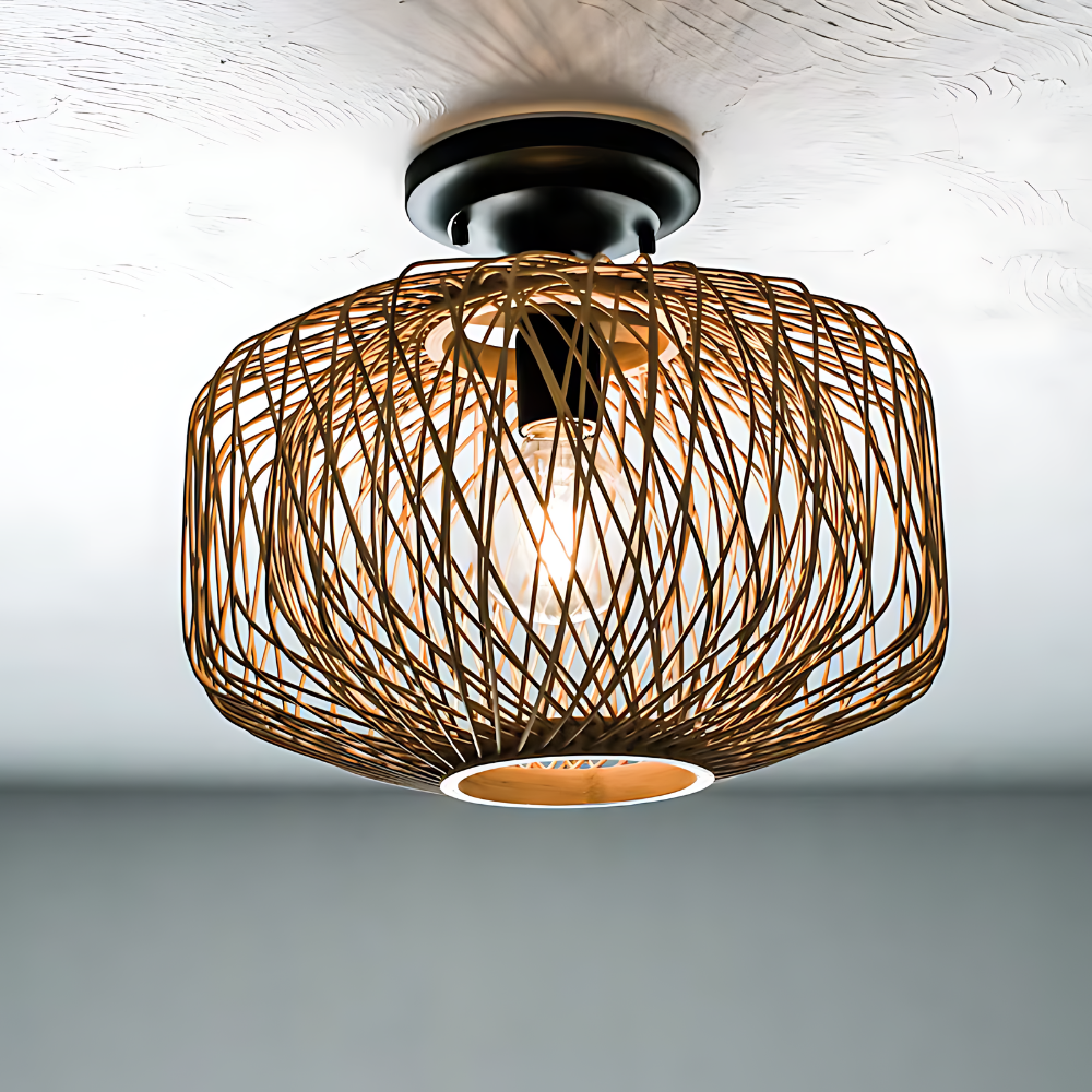 Lampe Suspendue en Rotin | Déco Rustique Élégante