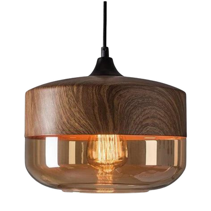 Lampe Suspendue Nordique en Bois et Verre Fumé