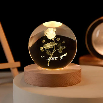 Lampe de Nuit en Bois avec Boule de Cristal