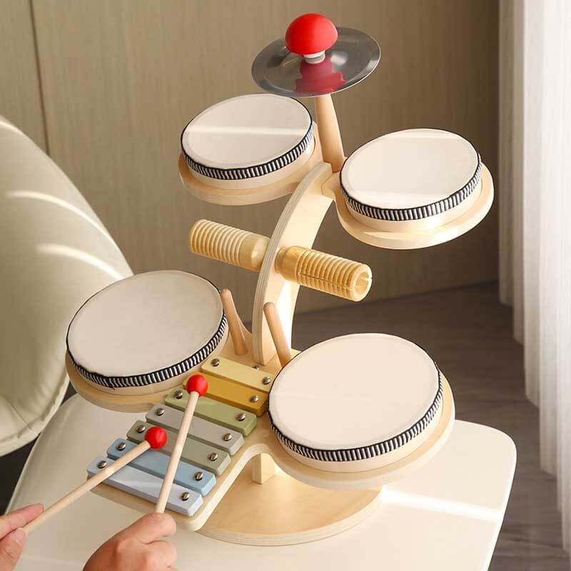 Boîte à Rythme Enfants - Drum et Xylophone en Bois