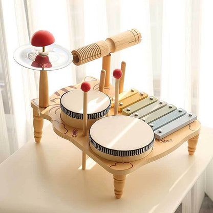 Boîte à Rythme Enfants - Drum et Xylophone en Bois