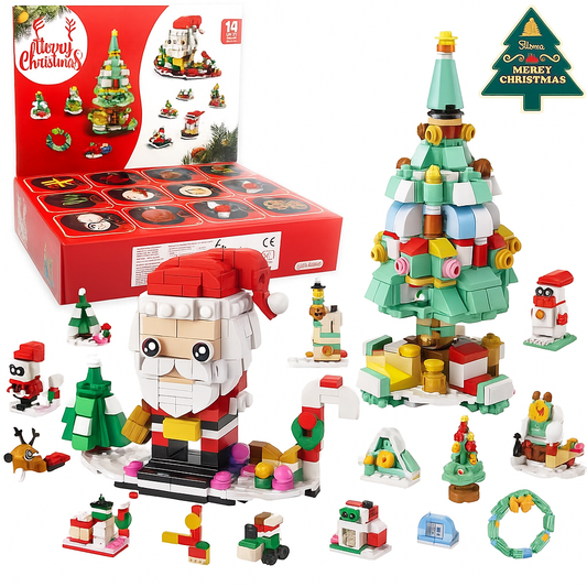 Calendrier de Noël en Bois – Jeu de Blocs Père Noël et Sapin - blxckfr