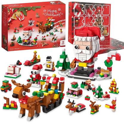 Calendrier de Noël en Bois – Jeu de Blocs Père Noël et Sapin