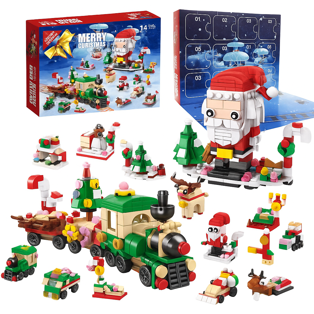 Calendrier de Noël en Bois – Jeu de Blocs Père Noël et Sapin