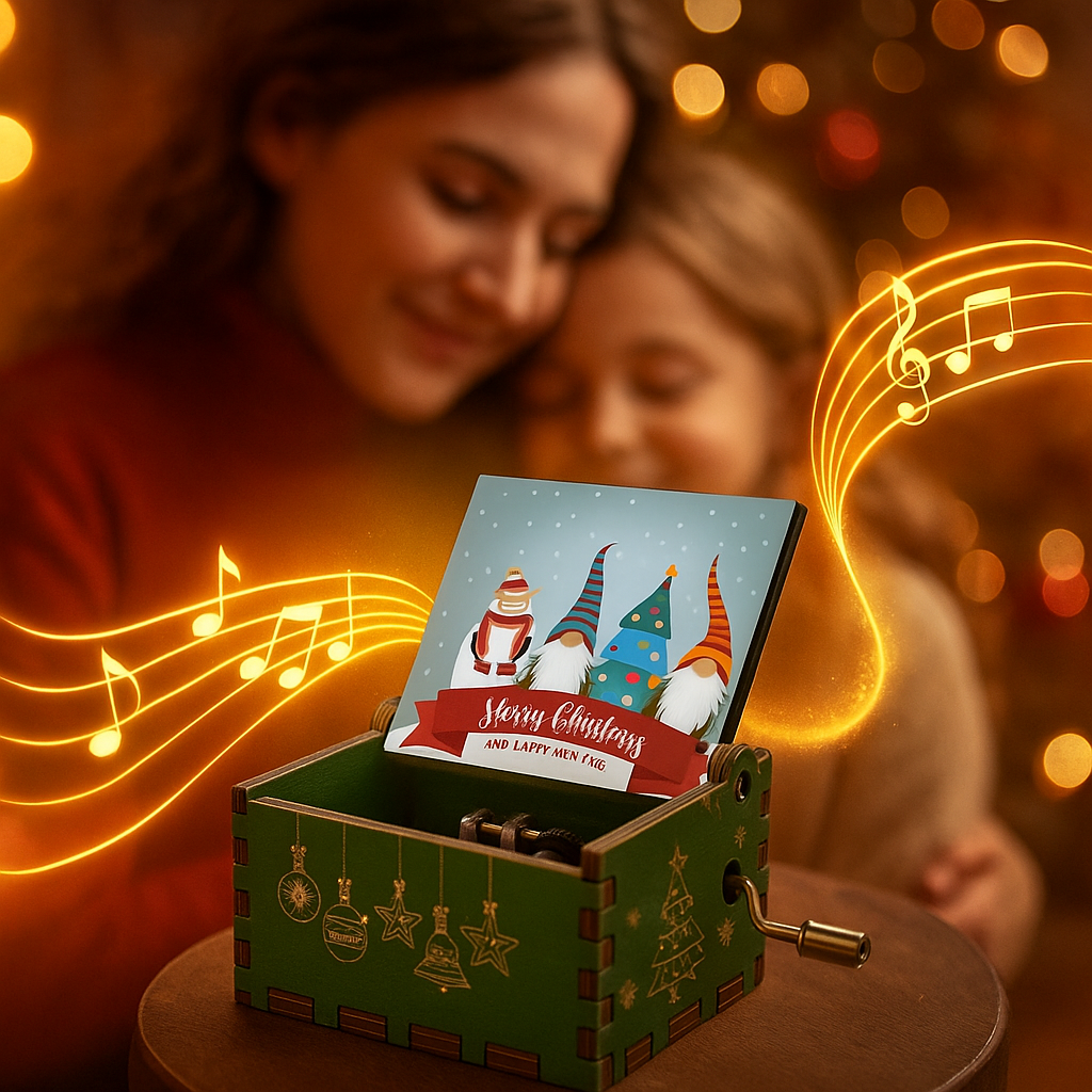 Boîte musicale de Noël en bois artisanal