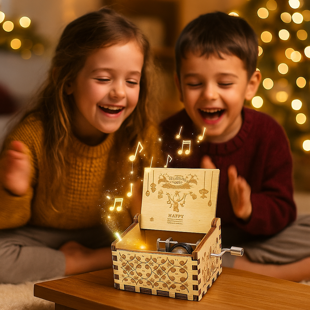 Boîte musicale de Noël en bois artisanal