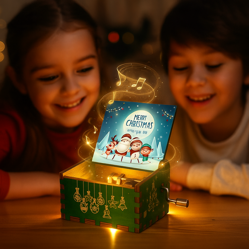 Boîte musicale de Noël en bois artisanal